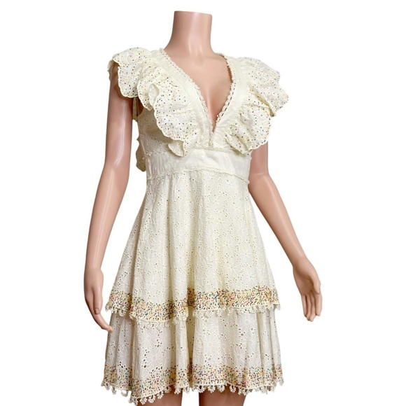 FARM RIO Eyelet Beaded Mini Dress, Off White, XS - Picture 11 of 15